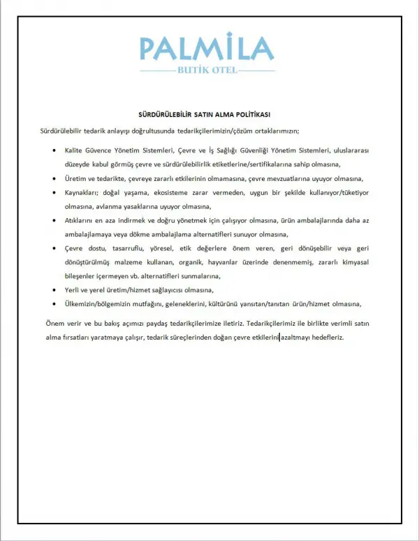 Sürdürülebilir Satın Alma Politikamız